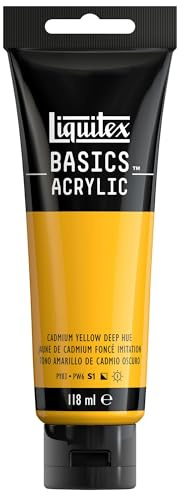 Liquitex 8870042 Basics Acrylfarbe Kadmiumgelb Dunkel – 118ml Tube, lichtecht, mittlere Viskosität, seidenglänzend, monopigmentiert, Archivqualität