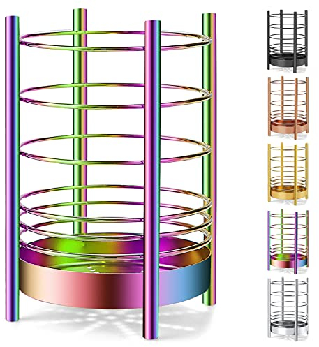 Rainbow Küchenutensilienhalter für Küchentheke, Edelstahl-Utensiliengefäße, Rainbow Titanium-Beschichtung Utensilien-Aufbewahrungs-Caddy-Organizer, Kochutensilien-Halter (Regenbogen/7,4''x5,2'')