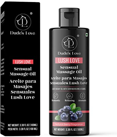 Dude's Love - Essbares Beeren-Körpermassageöl – revitalisierend, entgiftend und hinterlässt keine Flecken | Nicht klebendes Aromatherapieöl mit ätherischem Limetten- und Wacholderbeerenöl