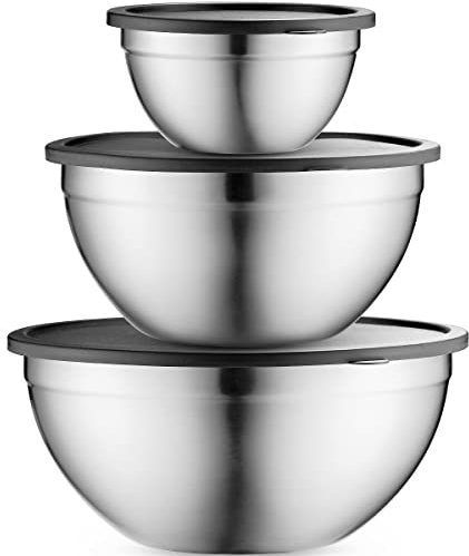 Table Concept Mixing Bowls with Airtight Lids, Stainless Steel Nesting Bowl Set for Space Saving Storage, Ideal for Cooking, Baking, Prepping & Food Storage