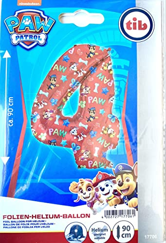 XXL Paw Patrol Folienballon * ZAHL 4 * als Deko für Kindergeburtstag und Party | 90cm | für Luft und Helium | Hunde Skye Kinder Geburtstag Ballon Dekoration Folienballons