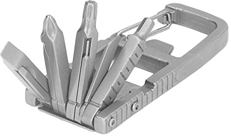 12 in 1 Faltbar Taschenwerkzeug Edelstahl Multitool Schlüsselanhänger mit Dosenöffner, Flaschenöffner, Karabiner, Schraubendreher Bit, Lineal, Multi Werkzeug für Camping, Freien