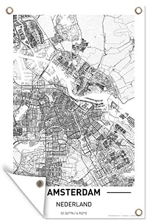 MuchoWow Outdoor-Poster Poster Wanddeko draußen Deko Garten Gartenposter 40x60 cm Stadtplan von Amsterdam