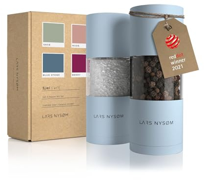 LARS NYSØM Set di macine per sale e pepe in acciaio inossidabile con macinino in ceramica regolabile 2 pezzi I Designer Spice Mill Set (Sky Blue)
