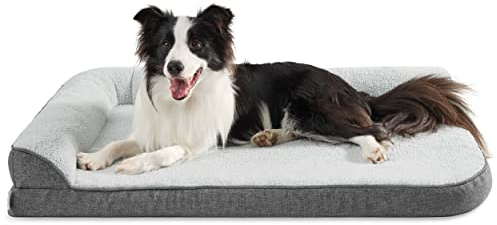 Lesure Orthopädisches Hundebett für große Hunde, 106 x 76 x 16,5 cm, Hundesofa mit Eierkarton-Schaumstoff und wasserfestem Innenfutter, gemütlich, waschbar, Grau
