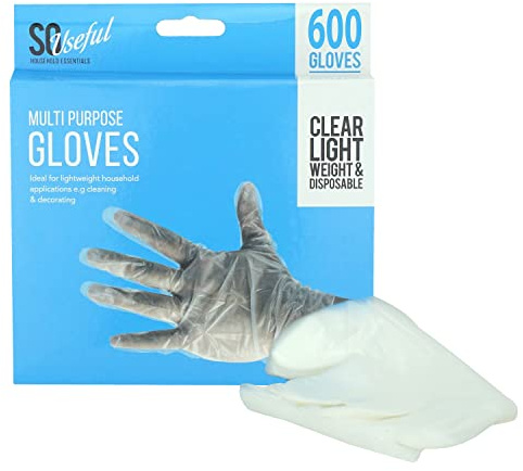 SRV Hub ® Gants jetables polyvalents transparents, gants de service alimentaire jetables pour le nettoyage et la manipulation des aliments – Taille unique en plastique (600 gants jetables)