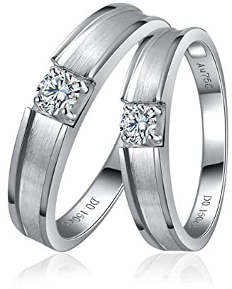 AMDXD Weißgold 18 Karat Ringe Diamant 0.25ct, 1 Paar Diamantring Klassiker Design Partnerringe Trauringe Eheringe, Damen 57 & Herren 58, Goldschmuck