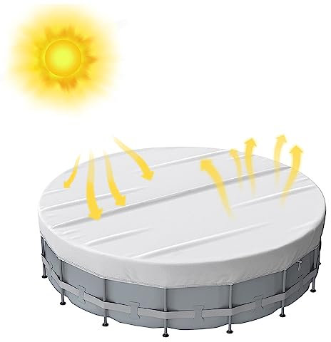 15ft Round Pool Cover, Swimming Pool Cover for Above Ground Pools, Foldable Solar Covers Outdoor Swimming Pool Dust Cover Waterproof UV Resistant, Includes Windproof Hasp Rope Spikes (White)