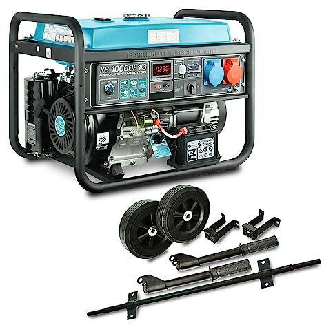 KS 10000E-1/3 petrol outdoor generator with Transportation kit KS 10 KIT, manual/electric start, low oil level indicator, overload and short circuit protection, 100% copper winding