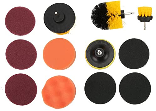 Drill Power Scrubber Brush Scouring Pads, 12pcs Automobile Electric Drill Brush Set Drill Scrub Brush Attachment, Drill Brush Set, Universal for Car