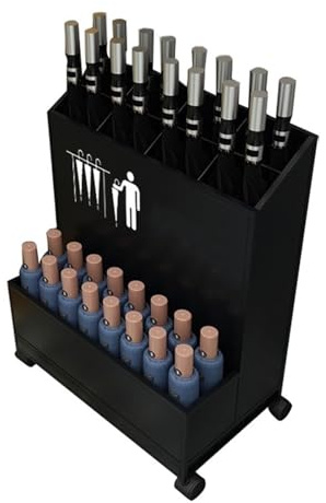 Paragüeros Soporte para puerta de entrada de paraguas mojado para 32 Paraguas Paragüero Grande de Metal para Oficina Hotel Garaje Supermercado Entrada, Paragüero independiente con ruedas(Black)