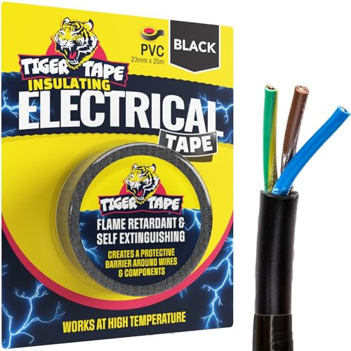 Tiger Tape® Insulating Electrical Tape | PVC Flame Retardant | Strong Self-Adhesive Insulation Tape for Insulating, Repairing and Protecting Electrical Wires. Black 23mm x 25m
