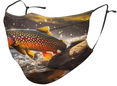 Yyhwhjde Maschere per adulti, lavabili, morbide, traspiranti, adatte per campeggio, corsa, viaggi, uso quotidiano, ruscello, trota, pesca a mosca, stampe