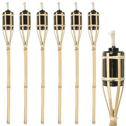 Harbour Housewares Bamboo Fire Torches - 60cm - Natural - 6X Garden Lighting Traditional Tiki Torches Outdoor Paraffin Oil Lamp Candle Flame Lantern with Removable Screw Top