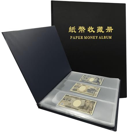 PCCB MINGT Álbum de Colección de Billetes con 3 Filas y 60 Ranuras, Opciones de Colores Múltiples, Álbum de Exhibición y Almacenamiento de Billetes con Hojas de Fondo Transparente (Negro)