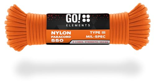 GO!elements Paracord da Corda Nylon - 4mm Paracord 550 Originale Typ III - Adatto Come Corda Militare & Corda per Altalena | Max. 250kg