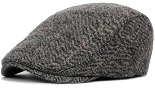 FUIPVGI Schiebermütze Herren, Schirmmütze aus Polyester-Baumwolle, Flatcap mit Karomuster, Barett Cap Herbst Winter, Gatsby Newsboy Cap für Herren Damen, Cabbie Hunter Driving Hat Grau Einheitsgröße