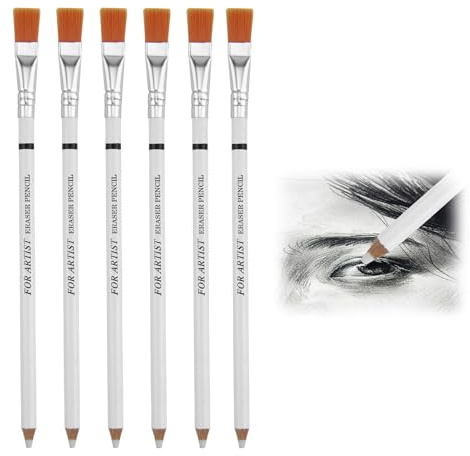 Matita con Pennello - Gomma da Artista, 6 Pezzi per Disegno Tecnico, Illustrazione, Schizzo, Pittura - Design a Forma di Matitone per Cancellare con Precisione