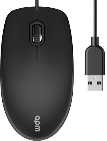 APM Souris Optique Filaire USB, Design Ergonomique 3 Boutons, Capteur 1000 DPI, Ambidextre, Standard, Ergonomique Plate, Coloris Noir, Compatible avec PC Windows Mac OS Laptop Chromebook, 571169