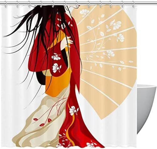 SANTPOT Cortina De Ducha Ducha Y Bañera, Paraguas Japonesas para Mujeres, Cortina De Ducha con Ganchos,72x66 Pulgadas