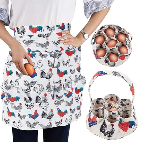 UNICRAFTALE 1 grembiule da collezione con 12 tasche, con 1 pezzo, 7 tasche, per raccogliere uova di gallina, anatre e oche, per casalinghe, cucine e ristoranti