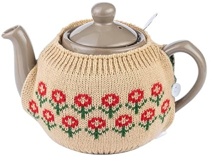 LONGDON HOMEONE Tea Cozy Suitable for a 600ml,20oz Tea Pot,Teapot Warmer -100% Acrylic Fibers Filling,Two Piece (Toffee Flower)