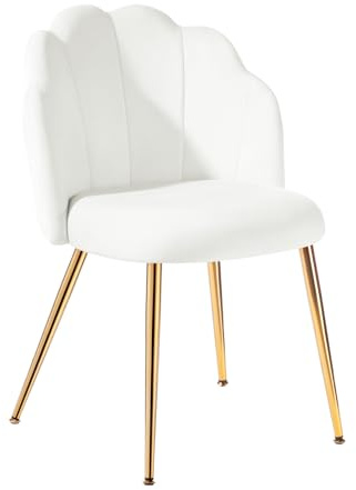 Eufurnibi Schminktisch Stuhl ohne Rollen, Muschelsessel aus Samt für Wohnzimmer & Schlafzimmer, Moderne Esszimmerstühle,Weiß/Beige