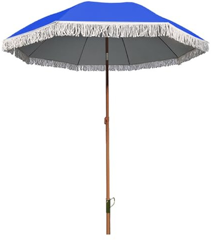 Gartenschirm Mit Fransen, Rund, 200 cm, Marktschirm, Tragbarer, Neigbarer Sonnenschirm, Regenfester Quastenschirm Für Terrasse, Strand Und Garten(Blue)