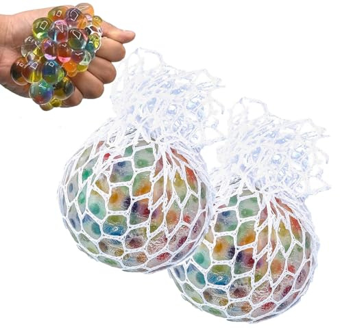Stressbälle, 2 Stück Regenbogen Squeeze Bälle,Bunte Anti Stress Squeeze Traubenbälle, Mesh Stressbälle, Anti Stress Spielzeug Bälle Für Kinder Erwachsene, Drückbares Fidget Sensorikspielzeug