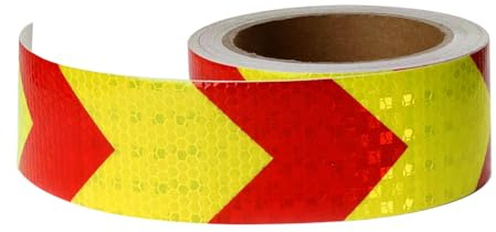 PERSENTU 5cm X 10m Hazard Tape Reflective Tape Waterproof High Vis, Reflective Tape for Vehicles Red & Yellow Safety Adhesive Tape Indoor/Outdoor All-Weather