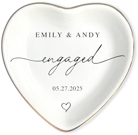 LullabyMall Custom Engagement Ring Holder Ring Dish, Custom Wedding Gifts for Couple, Bridal Shower Couple Jewelry Tray, Monogrammed Engagement Wedding Gifts for Bride 3