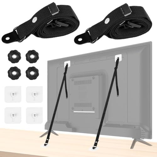TV Kippsicherung, Kippsicherung Möbel, TV-Sicherheitsgurte, Kippsicherung für Fernseher, Einstellbar Fernseher Kipp Sicherung für Kinder- und Babyschutz, Kein Bohren, 2 Stück