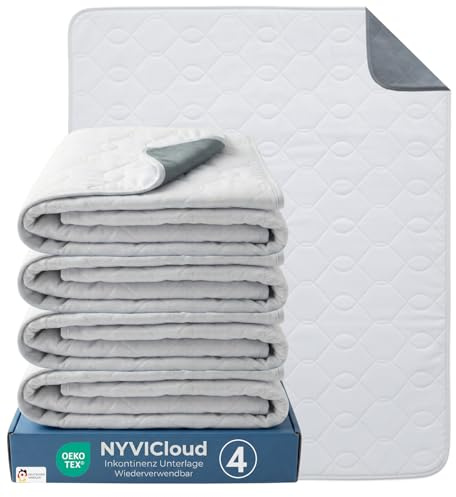 NYVI Inkontinenzunterlage NYVICare 75x90 cm - 4er Pack - Wiederverwendbare Inkontinenzauflage - Bei 95°C waschbar Kochfest, wasserdichter Matratzenschutz - Inkontinenz Bettunterlage