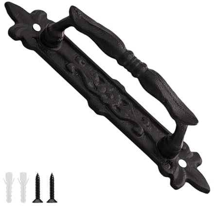 LWLWA Schiebetür Griff, Vintage Haltegriff Eisenware für Holztüren, 23,5 cm | Schwarz Türgriff Schiebetür, Gusseisen Scheunentor Griff, mit Montagesatz, für Tore und Scheunentüren