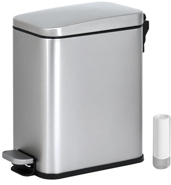 Vidacharmy - Pattumiera da 10 l, cestino per il riciclaggio - in acciaio inox anti-impronta - Coperchio con chiusura morbida e silenziosa, cestino da cucina e bagno, 20 sacchetti per spazzatura