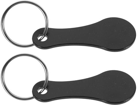 VILLCASE 2pcs Metal Shopping Trolley Tokens Keyring, Stainless Steel Shopping Cart Release Keys for Grocery Use, Portable Black Keychain Accessory