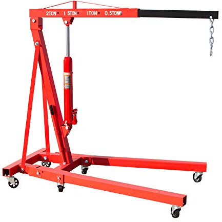 otgerlensker products Motorheber mit Kette 2000 kg Werkstattkran klappbar verstellbar | 6 Lenkrollen, Hubhöhe bis 2380 mm, Ausleger bis 1590 mm