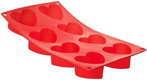 DE BUYER 1910.01 Moul Flex Silikon-Backform 8 Herzkuchen, Rot