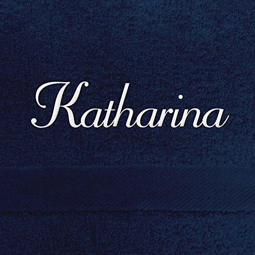 Gästehandtuch mit Namen Katharina bestickt, 40x60 cm, dunkelblau, extra flauschige 550 g/qm Baumwolle (100%), Handtuch mit Namen besticken, Gästetuch mit Bestickung