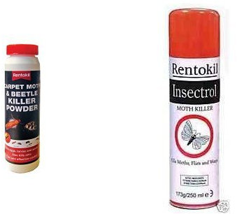 Rentokil PSC49 Carpet Moth and Beetle Killer Powder & Rentokil PS127 Insectrol Moth Killer 250ml Set