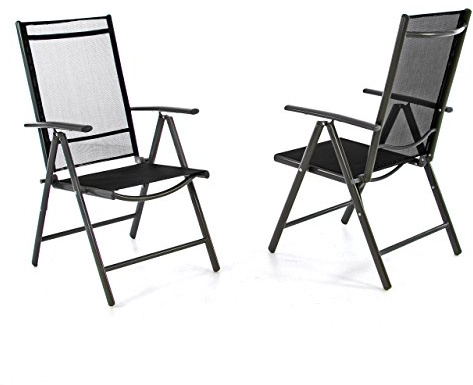 Nexos 2er Set Klappstuhl Aluminium Gartenstuhl Campingstuhl verstellbar Rahmen anthrazit Hochlehner für Terrasse Balkon leicht stabil schwarz witterungsbeständig 56x65x105 cm bis 110 kg mit Armlehne