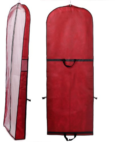 HIMRY Andningsbar klädväska skyddsfodral för brudklänningar/kvällsklänningar/kostymer/rockar – ca 180 cm – dragkedja – två fickor för tillbehör – mörkröd, KXB1001 DarkRed