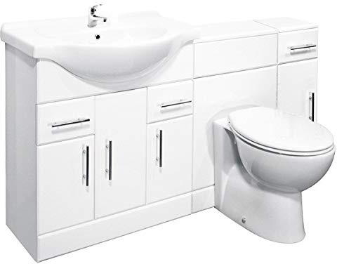 VeeBath Linx 1500 Vanity Unit Furniture Set, Wash Basin, WC,Toilet Pan, Soft Close Toilet Seat, Concealed Cistern, Bathroom Storage Cabinet-White (Flat Pack)