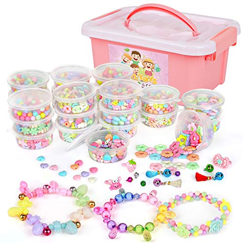 Sanlebi Kinder Basteln Perlen Set, 2000 Stück Perlenarmbänder für die Herstellung von Armbändern, Halsketten, Schmuckherstellung, Spiele Basteln für Mädchen
