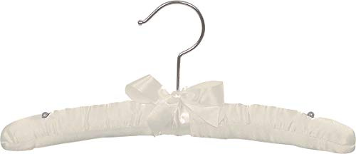 Kids Ivory Satin Padded Top Hanger in 12 Length X 1 Thick with Chrome Hardware, Box of 12