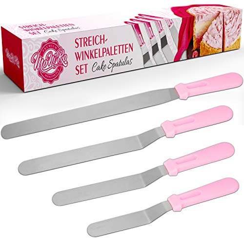 MoNiRo Winkelpalette Edelstahl 4er Backzubehör Set - 1x Streichpalette + 3X Winkelpalette zum Dekorieren von Torten und Kuchen - Tortenspachtel - Profi Tortenmesser backen - Spatula - Tortenpaletten
