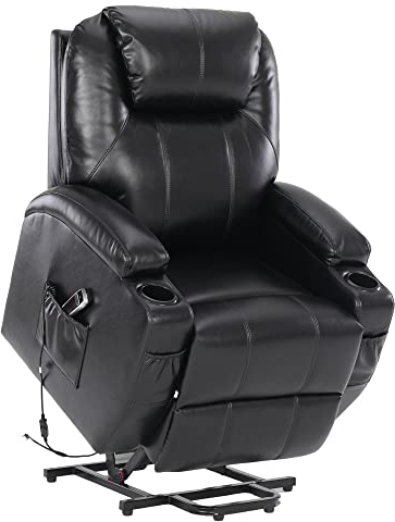 S*MAX Fernsehsessel Elektrisch Verstellbar Fernsehsessel für Senioren mit Aufstehhilfe Relaxsessel mit Liegefunktion Sessel mit Aufstehhilfe Vollluft Leder USB Ladeanschluss und Fernbedienung Schwarz