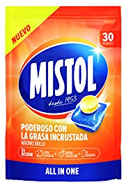 Mistol All In One - 30UDS Pastillas Lavavajillas con Potencia Desengrasante Avanzada, Brillo Intenso y Disolución Rápida, Protección Total y Cero Residuos - Limpieza Eficaz y Responsable