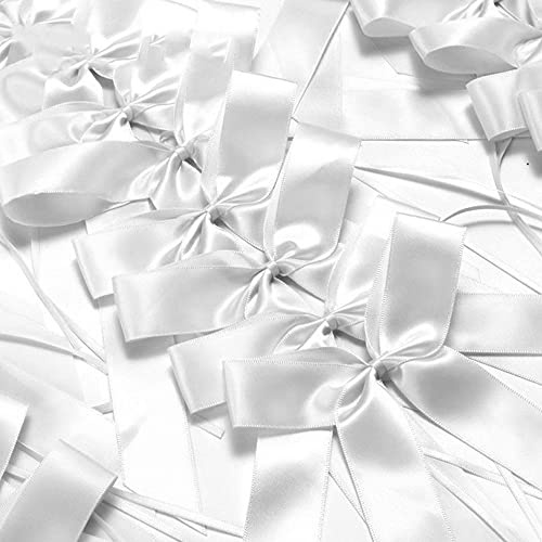 10 STK Autoschleifen Antennenschleifen,Handgemacht Satinband Deko Schleifen Auto Schmuck Braut Paar Dekoration Autoschmuck Hochzeitsschleifen für Hochzeit Party Geburtstag Geschenkenverpackung,Weiß