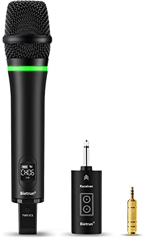 Bietrun Kabelloses Mikrofon, wiederaufladbar mit Bluetooth, 51,2 m Reichweite, 1/4 Zoll Ausgang, 2022 neu, UHF-Metall-Handmikrofon für Karaoke-Maschine, Gesang, Verstärker, PA-System, Lautsprecher